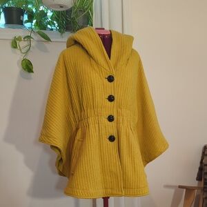 Steve Madden Mustard Hooded Poncho with Black Buttons